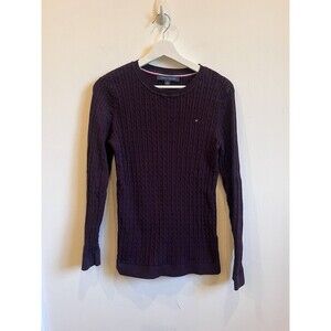 Tommy Hilfiger Women's Cable Knit Pullover Sweater Cotton Sz M Dark Deep Purple